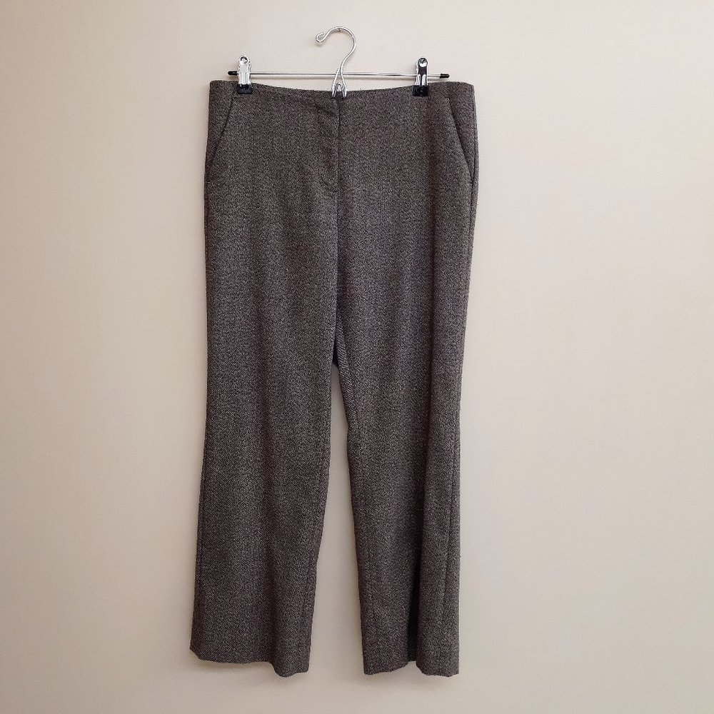 ANNE KLEIN Straight Leg Office Trouser in Chocolate Brown & Cream Wool Blend
